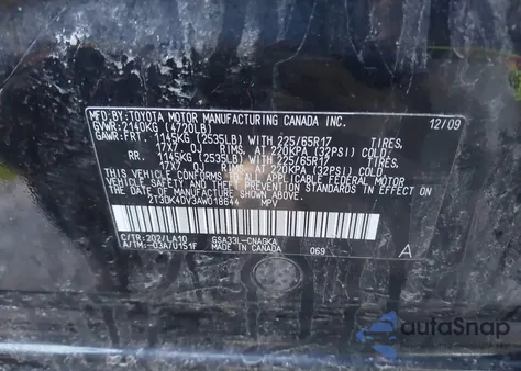 2010 Toyota Rav4 Limited V6 z USA, uszkodzony, nr VIN 2T3DK4DV3AW018644